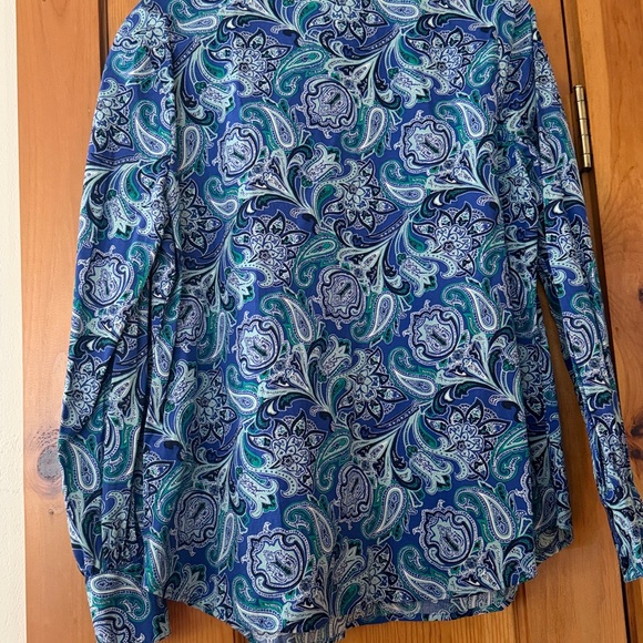 Talbots long sleeve Blouse Blue Green Purple Paisley print Blouse Size large - Picture 5 of 10
